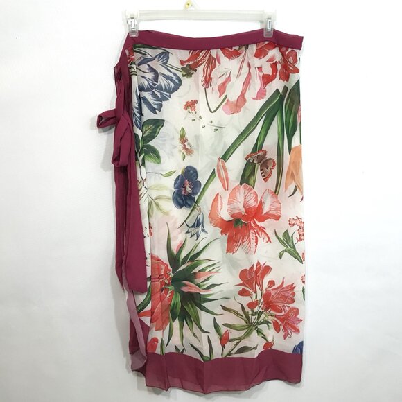 Sarong Swimsuit Cover-Up Mauve Floral Butterflies Beach Wrap - Picture 6 of 7